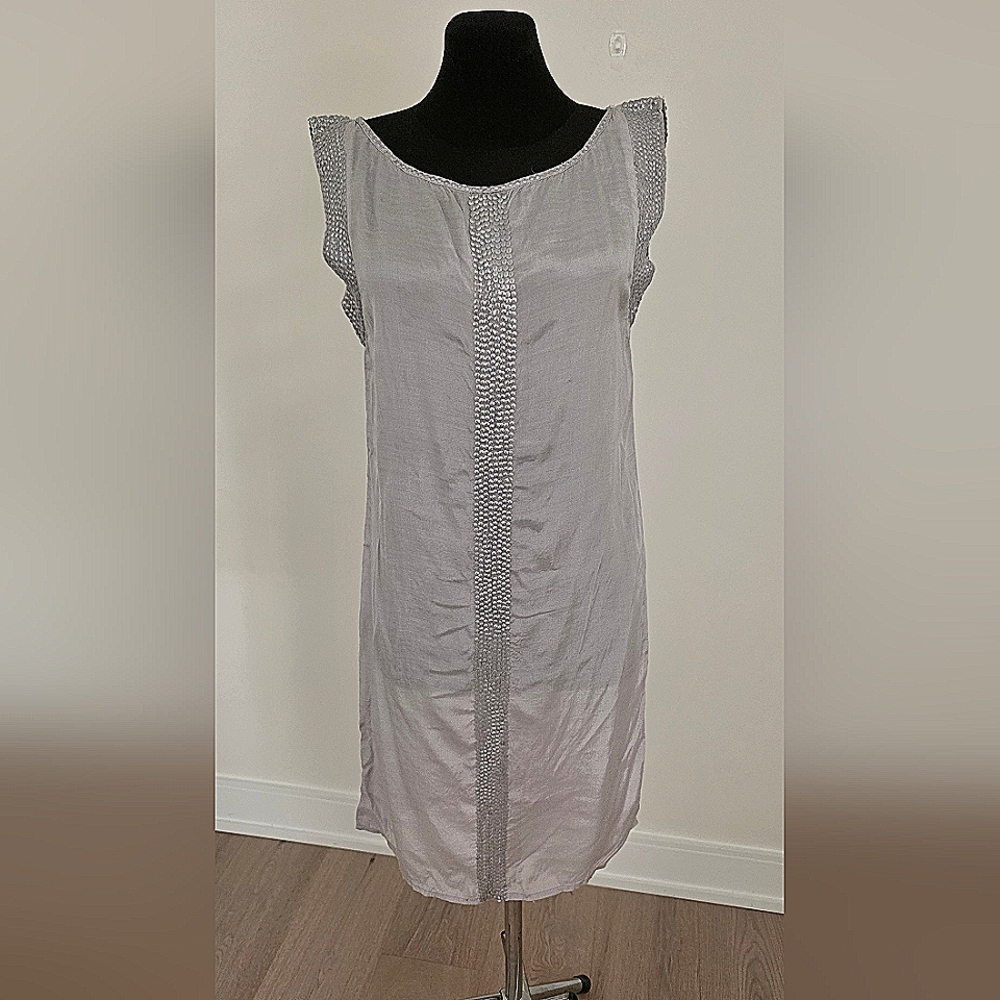 NAF NAF Minimalistic Steel Gray Straight Viscose Dress With Sequins Fr 36 US S